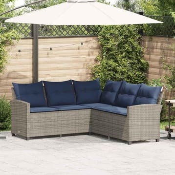 vidaXL Loungebank met kussens L-vormig poly rattan grijs, Verzenden, Nieuw, Loungeset