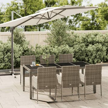 vidaXL 7-delige Tuinset met kussens poly rattan grijs, Verzenden, Nieuw, 6 zitplaatsen, Tuinset