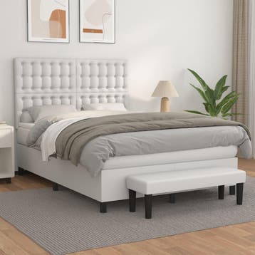 vidaXL Boxspring met matras kunstleer wit 140x190 cm, Overige materialen, Verzenden, Wit, Nieuw