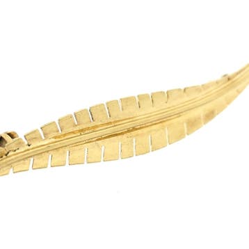 Gouden veer broche, Ophalen of Verzenden, Gebruikt, Overige kleuren, Goud