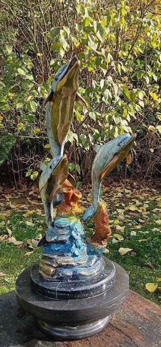 sculptuur, xxl geemaileerd bronzen stateu zwemmende