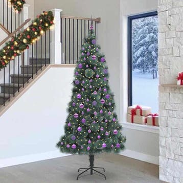 vidaXL Kunstkerstboom met ballen set, verlicht Groen 240 cm, Verzenden, Nieuw
