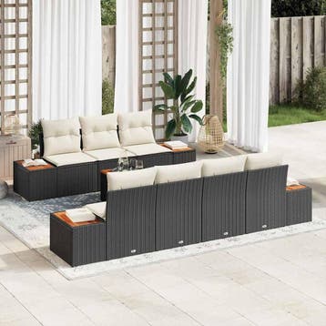 vidaXL Tuinbankenset 8 st Zwart Poly riet, Tuin en Terras, Tuinsets en Loungesets, Verzenden, Nieuw, 8 zitplaatsen