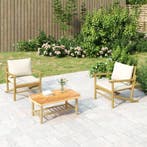 vidaXL Tuinstoelen 2 st met crèmewitte kussens bamboe, Verzenden, Nieuw, Hout, Tuinset