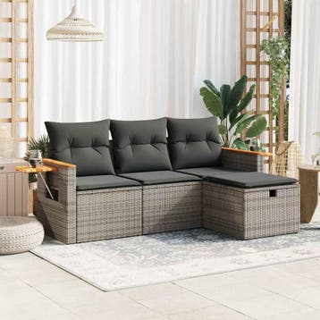 vidaXL 4-delige Loungeset met kussens poly rattan grijs, Verzenden, Nieuw, Loungeset