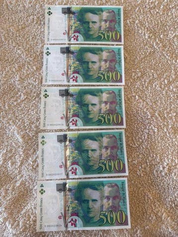 Frankrijk. - 5 x 500 Francs - 1994 - Pick 160 (Zonder, Postzegels en Munten
