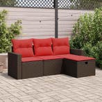 vidaXL 4-delige Loungeset met kussens poly rattan bruin, Verzenden, Nieuw, Rotan, Loungeset