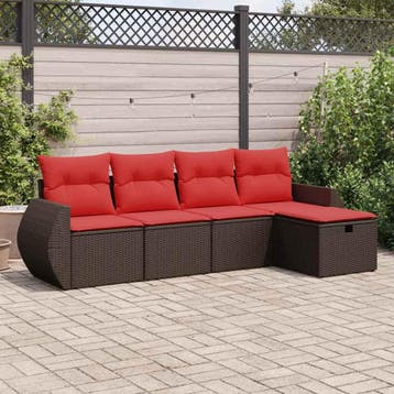 vidaXL 5-delige Loungeset met kussens poly rattan bruin, Verzenden, Nieuw, 5 zitplaatsen, Loungeset