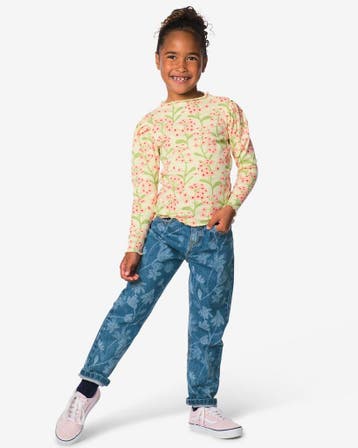 HEMA Kinderjeans mom fit bloemen denim, Verzenden, Nieuw