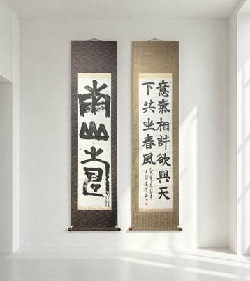 Set van 2 Japanse monumentale kalligrafie-hangende rollen: