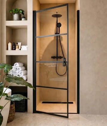 Douchedeur 100 x 200 cm Zwart Raster – 8 mm Veiligheidsglas, Ophalen of Verzenden, Nieuw, Glas, Bad