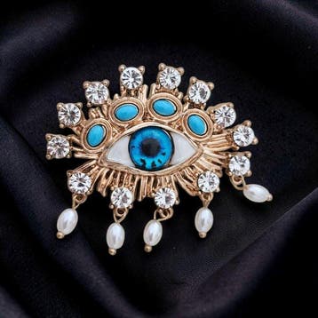 Broche « Beschermend Oog » – verguld, Swarovski-kristallen