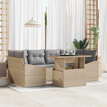 vidaXL Tuin Sofa Set 7 st Beige poly rattan, Verzenden, Nieuw, Rotan, 7 zitplaatsen