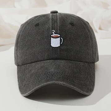 Retro Gewassen Baseball Cap met Koffiekopje Borduurwerk - Ve, Kleding | Dames, Hoeden en Petten, Verzenden, Nieuw