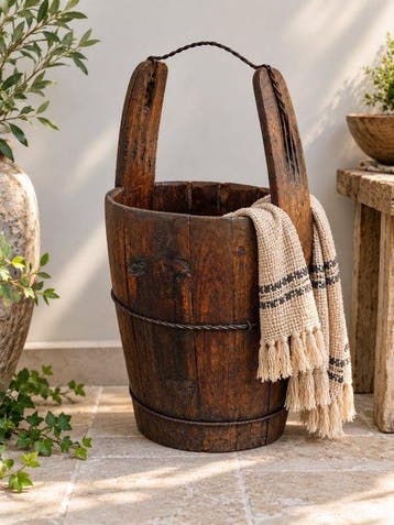 geen idee Hout handmade old bucket - 55 cm (Zonder