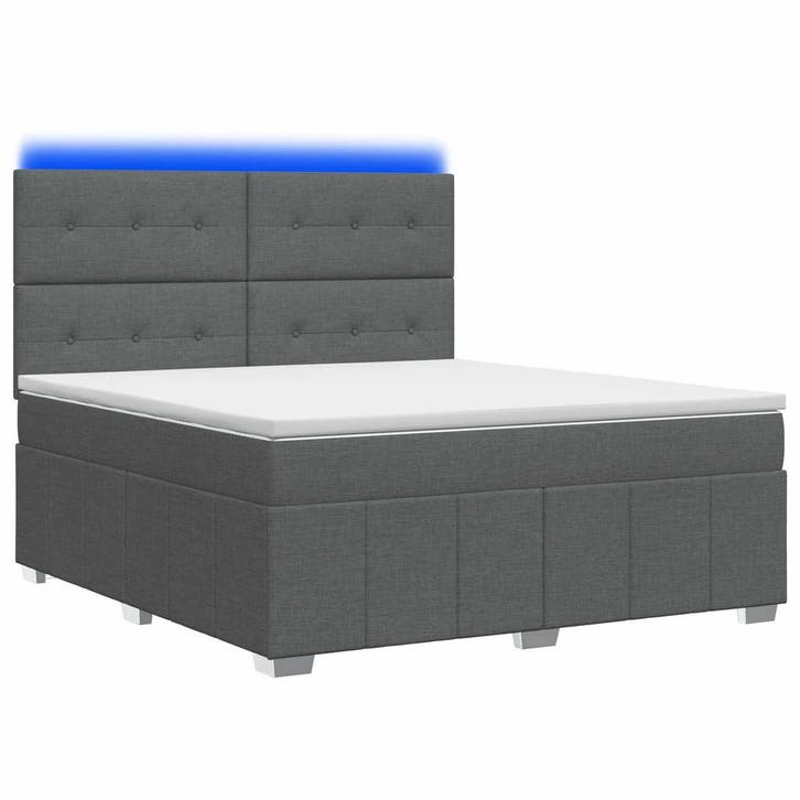 vidaXL LED Boxspring Bed met Matras Donkergrijs 160 x 200 cm, Huis en Inrichting, Slaapkamer | Bedden, Nieuw, Stof, Verzenden