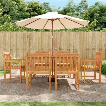 vidaXL 7-delige Tuinset massief acaciahout, 6 zitplaatsen, Nieuw, Tuinset, Verzenden