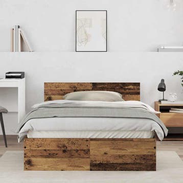 vidaXL Bedframe met hoofdbord Oud hout 120 x 190 cm Bewerkt, Bruin, Verzenden, Nieuw, Twijfelaar