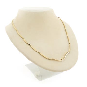 Bicolor gouden staafjes collier met vaste hanger en diamant, Gebruikt, Ophalen of Verzenden, Met edelsteen, Goud