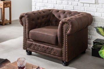 Chesterfield fauteuil 110cm vintage bruin met knoopstiksel, Ophalen of Verzenden, Nieuw