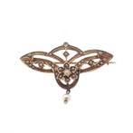 Antiek gouden Victoriaanse broche met parels, Gebruikt, Overige kleuren, Ophalen of Verzenden, Met edelsteen