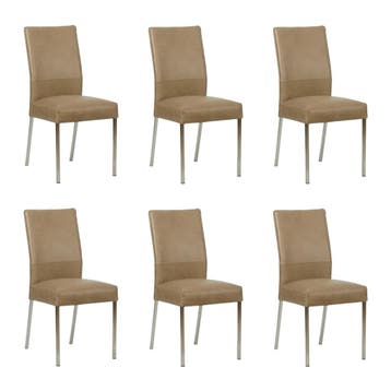 Set van 6 Leren eetkamerstoelen Real - Vintage Taupe, Huis en Inrichting, Stoelen, Ophalen of Verzenden, Nieuw, Leer