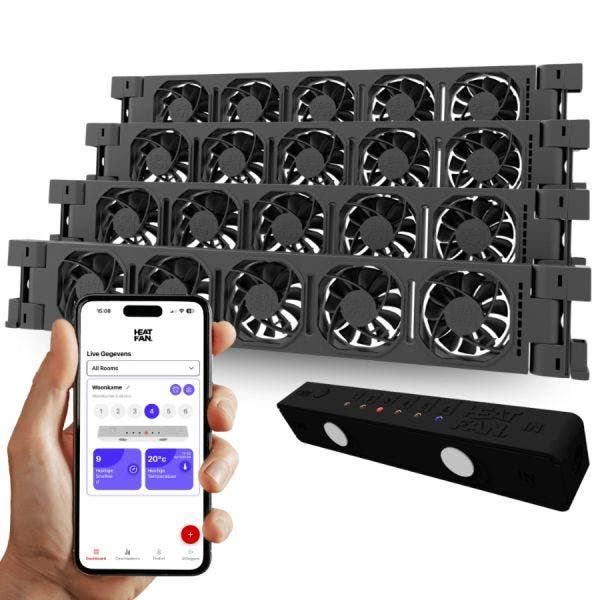 Heatfan 5 - Quattro Set zwart - inclusief WiFi smartcontroll, Doe-het-zelf en Verbouw, Verwarming en Radiatoren, Verzenden