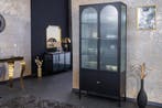 Moderne vitrinekast PARIS 180 cm zwart goud dammen glazen, Ophalen of Verzenden, Nieuw