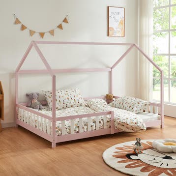 Kinderbed Hesel huisbed met uitvalbeveiliging 140x200 cm roz, Verzenden, Nieuw