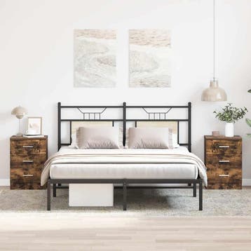 vidaXL Nachtkastjes 2 st 38x35x56 cm bewerkt hout gerookt, Minder dan 45 cm, Verzenden, Nieuw, 55 tot 70 cm