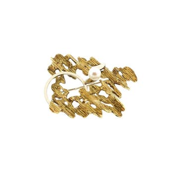 Bicolor gouden broche met parel, Gebruikt, Ophalen of Verzenden, Met edelsteen, Goud