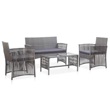 vidaXL 4-delige Loungeset met kussen poly rattan antraciet, Verzenden, Nieuw, 4 zitplaatsen, Loungeset