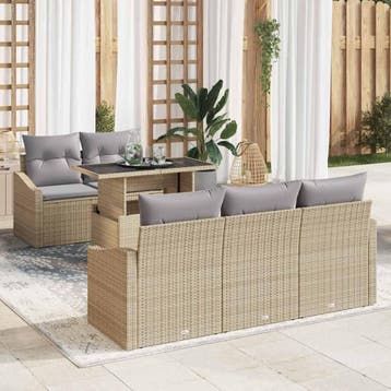 vidaXL Tuin Sofa Set 6 st Beige poly rattan, Verzenden, Nieuw, Rotan, 6 zitplaatsen