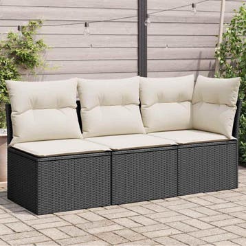 vidaXL Tuinbank 3-zits met kussens poly rattan zwart, Verzenden, Nieuw