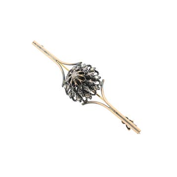 Antiek goud met zilveren broche met diamanten; ca. 0,25 ct., Gebruikt, Ophalen of Verzenden, Met edelsteen, Zilver