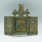 Icoon - Drieluik met Moeder Gods Hodegretia - Messing,
