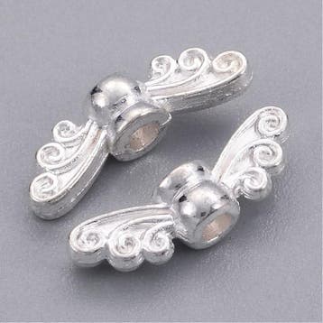10 x zilverkleur mini vleugeltjes 4,5 x 14 x 3,5mm, gat:..., Ophalen of Verzenden, Nieuw, Kraal