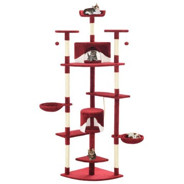vidaXL Kattenkrabpaal met sisal krabpalen 203 cm rood en wit, Verzenden, Nieuw