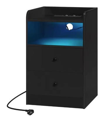 Nachtkastje met LED, USB en Lades – Oplaadstation Wit/Zwart, Huis en Inrichting, Kasten | Overige, Verzenden, Nieuw