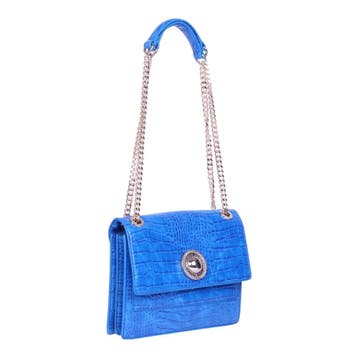 Versace Jeans Croco Schoudertas met Logo-Medaillon - Kobaltb, Verzenden, Zo goed als nieuw