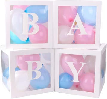 Vier doorzichtig letter ballon blokken Baby wit met 24 blauw, Verzenden, Nieuw