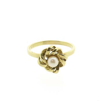 Vintage gouden ring met parel, Gebruikt, 19 tot 20, Ophalen of Verzenden, Met edelsteen