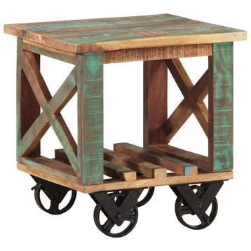 vidaXL Bijzettafel met wielen 40x40x42 cm massief gerecycled, Huis en Inrichting, Verzenden, Nieuw, Hout, Minder dan 45 cm