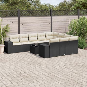 vidaXL 11-delige Loungeset met kussens poly rattan zwart, Verzenden, Nieuw, Loungeset