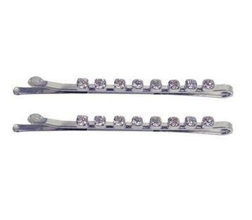 Haarspeld Schuifspeldjes 5cm - 8 Strass Steentjes - Zilver -, Nieuw