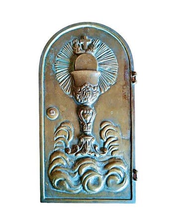 Tabernakeldeur - IHS - 38,5 cm - 3,2 kg - Massief brons -, Antiek en Kunst