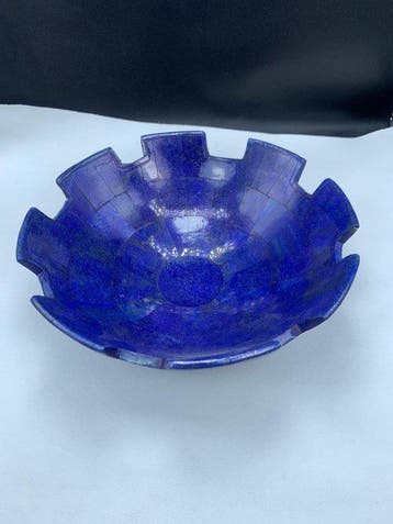 Lapis lazuli mozaïek op marmer Kom - Hoogte: 20.5 cm -