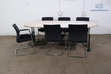 Ovale vergadertafel robson eiken 240x120 zwart frame, Verzenden, Gebruikt