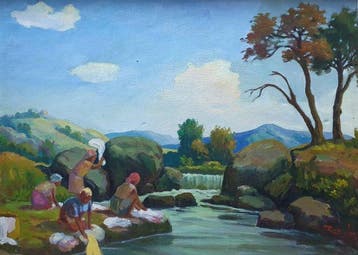 Zolan (XX) - Les lingéres à la campagne, Antiek en Kunst, Kunst | Schilderijen | Klassiek