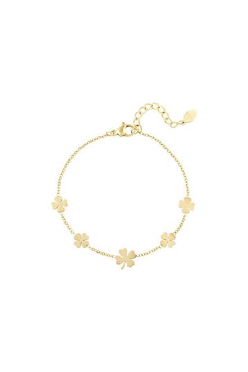 Goudlief Armband 5 klavertjes goud kleur stainless steel, Sieraden, Tassen en Uiterlijk, Verzenden, Nieuw, Zilver, Overige materialen
